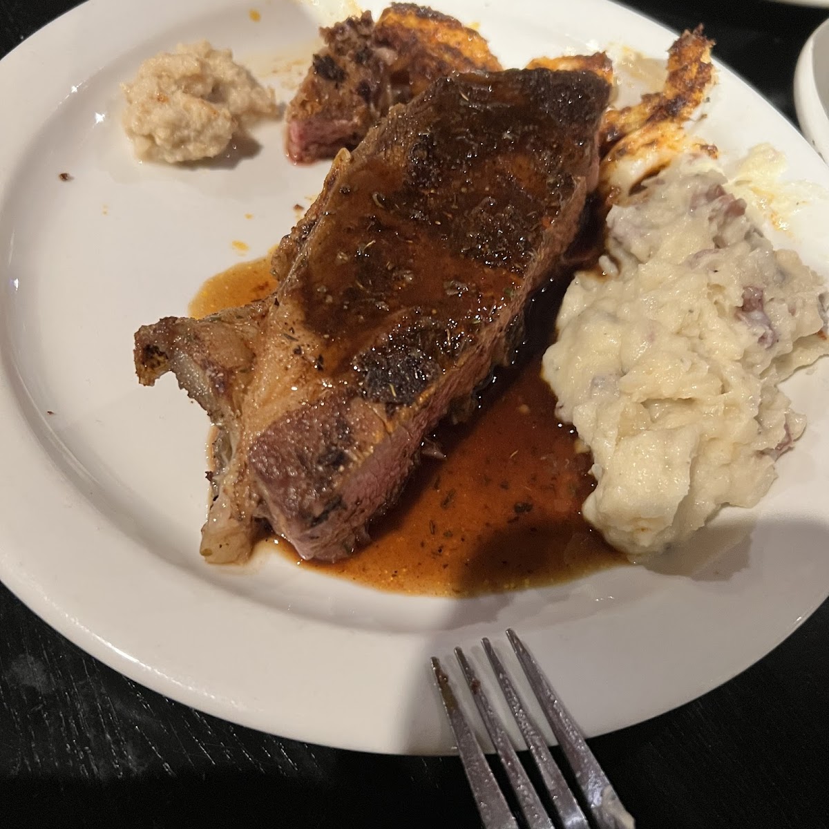 Cajun grilled prime rib and garlic mash, split with hubby