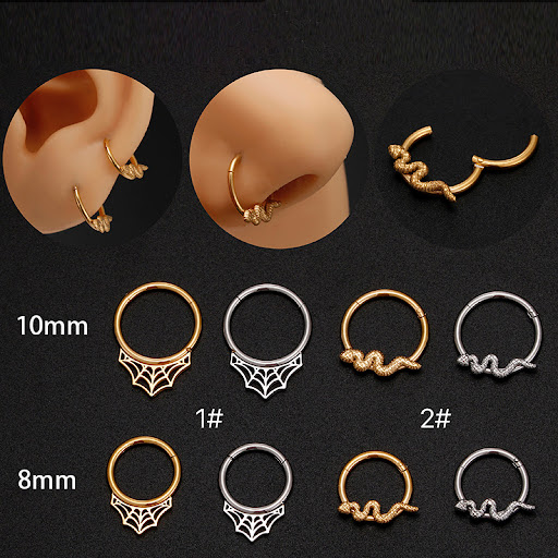 Title 3, Stainless Steel Snake Spider Web Nose Ring, hyp...