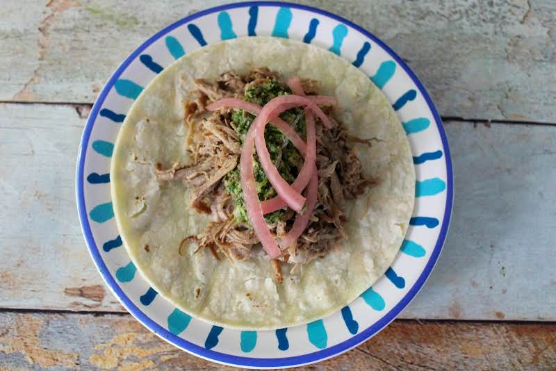 Assembling The Pulled Pork Taco.