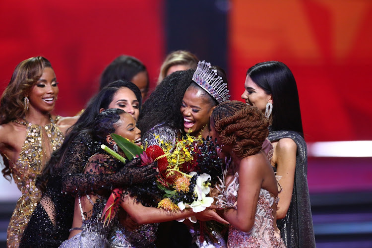 Limpopo born Ndavi Nokeri is congratulated by other contestants after she was crowned Miss SA 2022 at SunBet Arena at Time Square, Pretoria.