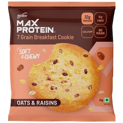 Ritebite Max Protein 7 Grain Breakfast Cookie - Oats & Raisins, Soft & Chewy - 55 gm