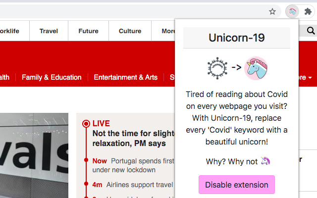 Unicorn-19 chrome extension