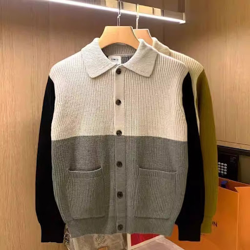 Title 7, Mens Autumn and Winter Knitted Color Stitching...