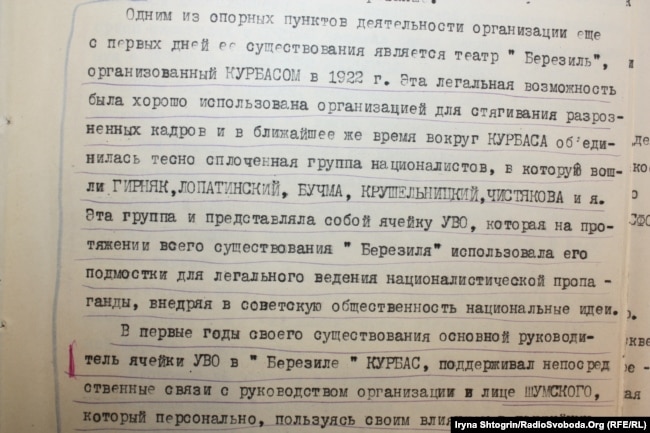 Свідчення проти Курбаса із архівної справи КДБ