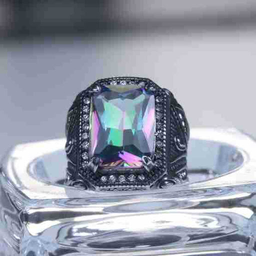Title 9, Retro Personalized Colored Gemstone Mens Ring....