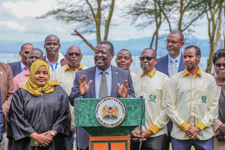 Prime Cabinet Secretary Musalia Mudavadi speaking on Wednesday during the Induction of Board Members of State Corporations in Naivasha,