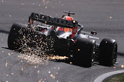 Sparks fly behind Max Verstappen during final practice ahead of the F1 Grand Prix of The Netherlands at Circuit Zandvoort on September 04, 2021 in Zandvoort, Netherlands.