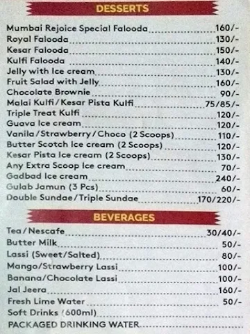 Mumbai Rejoice menu 