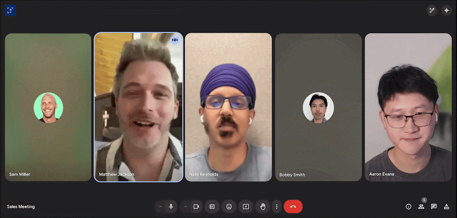 Uma animação que mostra mosaicos verticais no Google Meet
