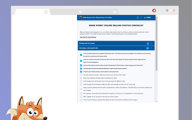 Make Money Online Selling Photos (Checklist) chrome extension