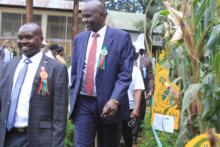 Kabarnet ASK show chairman Silverno Cheptarus and Baringo Governor Stanley Kiptis in August last year.