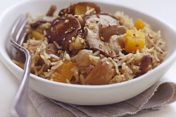 Japanese mushroom, chestnut and pumpkin pilaf