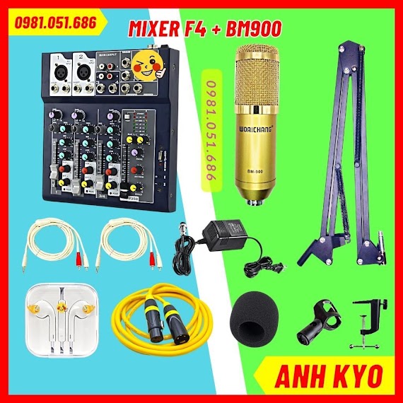 Bộ Mic Thu Âm Bm900 Mixer F4 Bluetooth Âm Thanh Sống Động, Tùy Chỉnh Độ Vang Hỗ Trợ Lắp Đặt