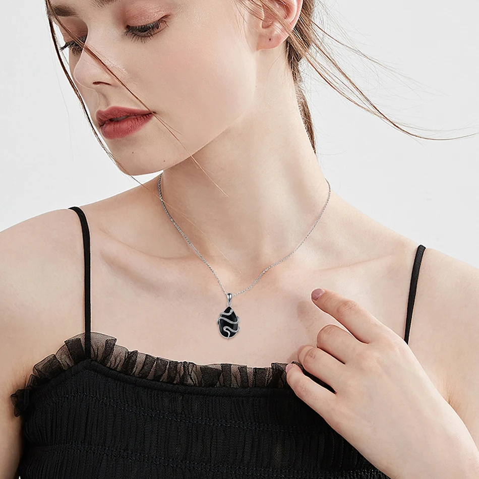 Sterling Silber Halskette mit schwarzem Obsidian, Turmalin und Kristallschlange, Schmuck als Geschenkidee