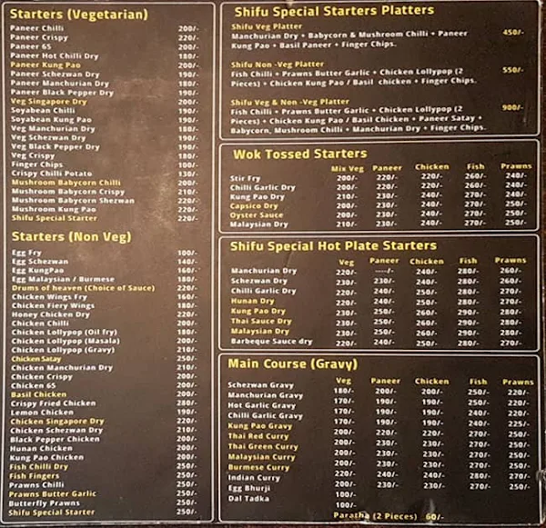 Shifu Express menu 