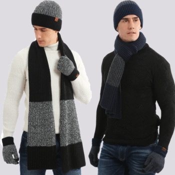 Title 9, Winter Solid Color Scarf Hat Gloves Knitted Thr...