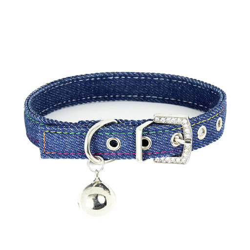 Title 5, Pet Adjustable Collar With Bell Leather Denim C...