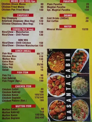 Basanta Cabin menu 