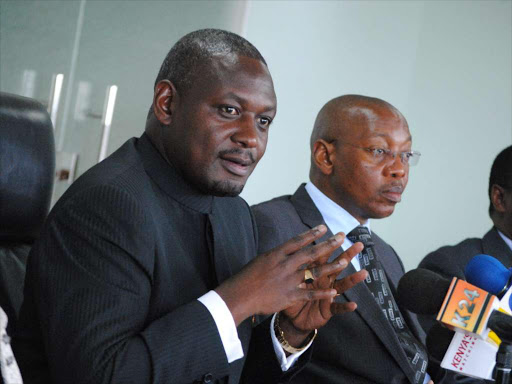 JUST RENEWAL: CAJ chairman Otiende Amollo and commission secretary Leonard Ngaluma during the launch of Kisii Municipality report in Nairobi on October 22, 2014. Photo/PATRICK VIDIJA