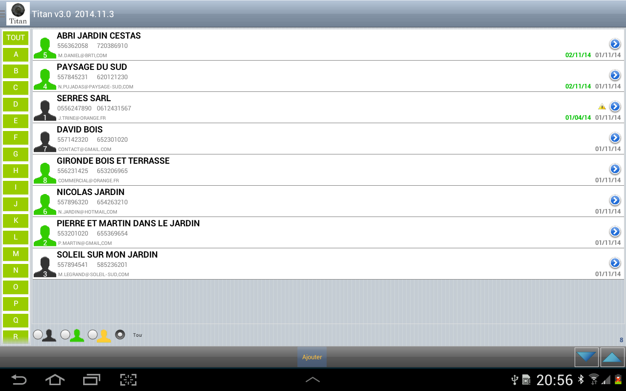 Android application Titan Prospect management tab screenshort