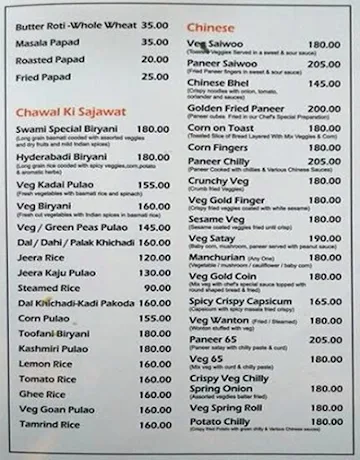 Swami The Veg Heritage menu 