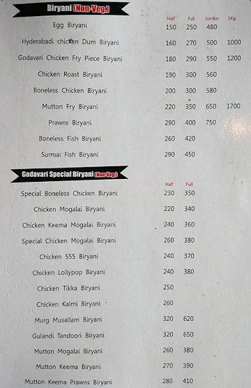 Godavari Ruchulu menu 