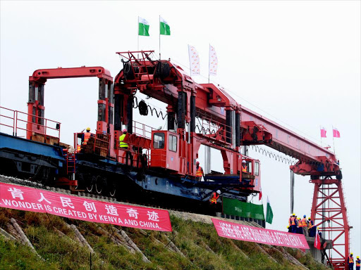 Standard Gauge railway Nairobi Naivasha track laying on going at Embakasi on yesterday./EZEKIEL AMING'A