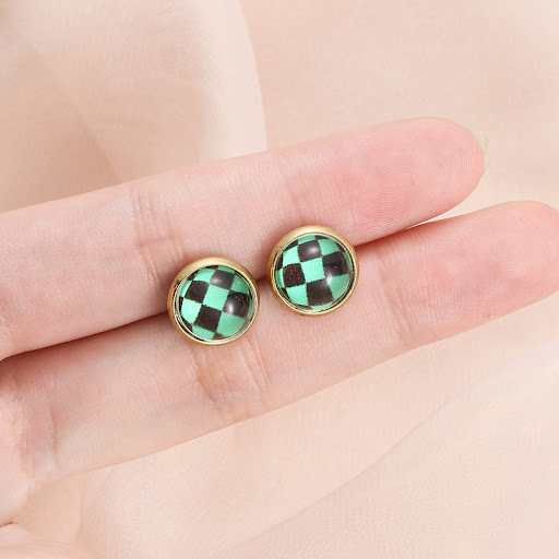 Title 5, Simple exquisite button stud earrings round hex...