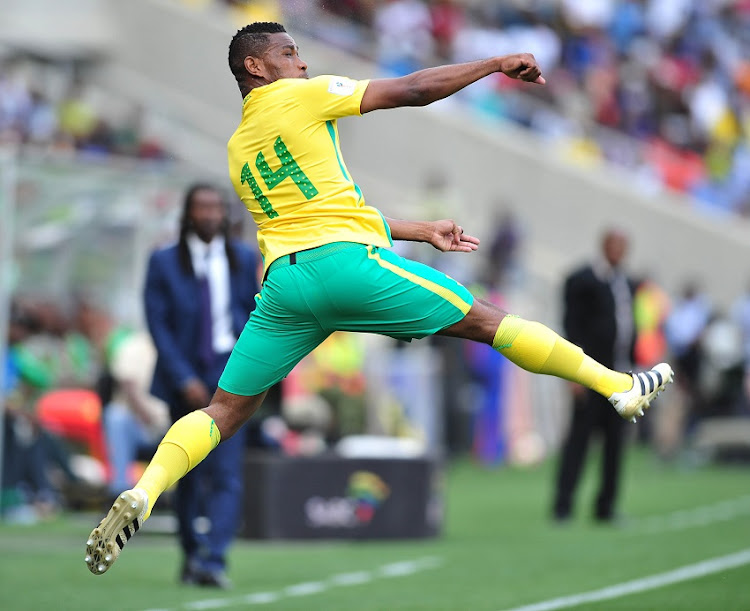 Thulani Hlatshwayo of South Africa during 2018 World Cup Qualifiers match between South Africa and Senegal at Peter Mokab Stadium, November on the 12 November 2016.