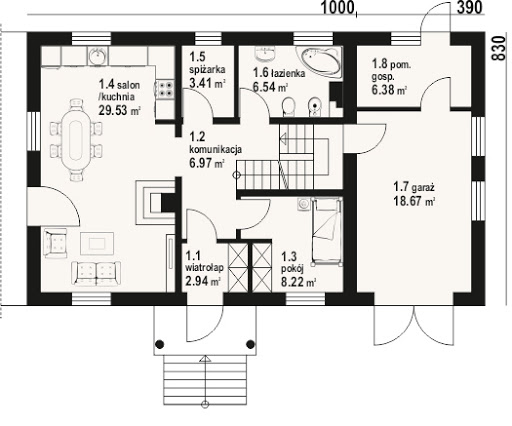 Biskupice 9a - Rzut parteru