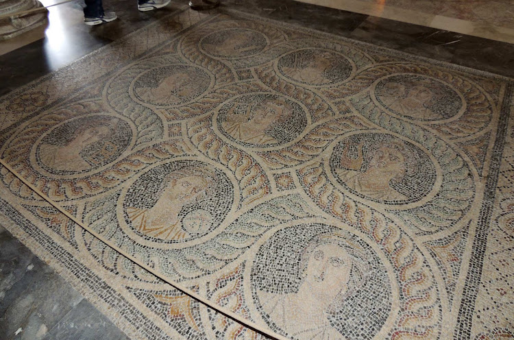 An exquisite, centuries-old floor mosaic in Rhodes, Greece.