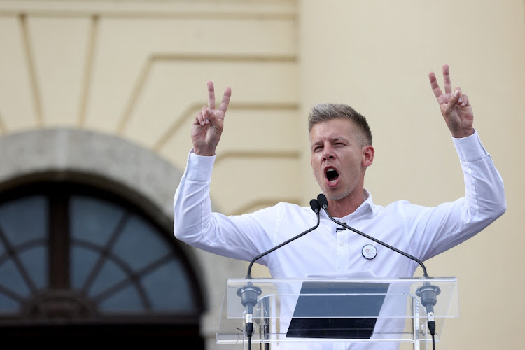 Peter Magyar, leader of the Respect and Freedom Party, speaks at a rally in Debrecen, Hungary, May 5 2024. Picture: Reuters/Bernadett Szabo