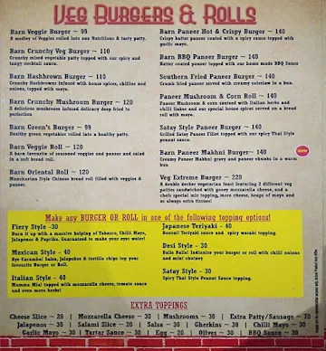 The Burger Barn Cafe menu 