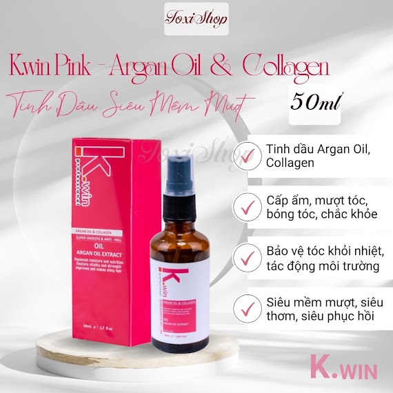 Tinh Dầu Dưỡng Tóc Kwin Pink Dầu Dưỡng Tóc Argan Oil Khô Xơ Hư Tổn Uốn Nhuộm Siêu Phục Hồi, Mềm Mượt, Thơm Lâu 50Ml