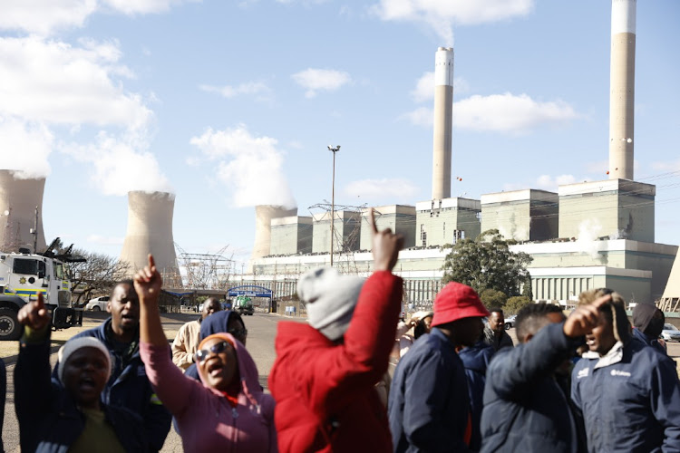 Eskom workers protesting at the Duvha power station near Emalahleni. File photo