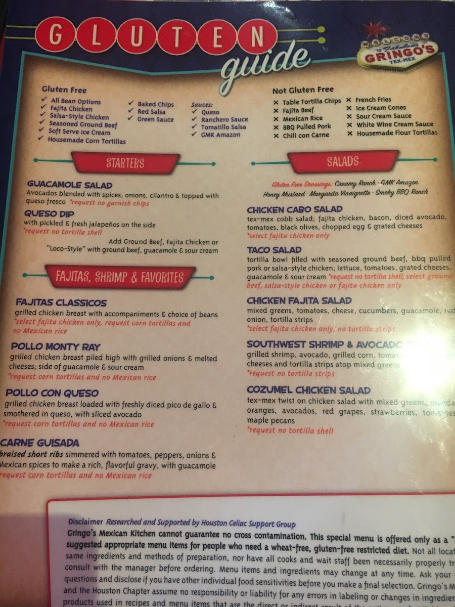 Gringo's Mexican Kitchen gluten-free menu