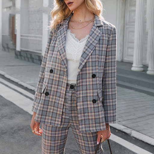 Title 5, Plaid Two-piece Business Suit with Nine-point P...