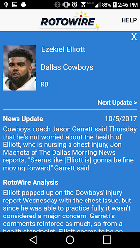 Screenshot RotoWire News Center