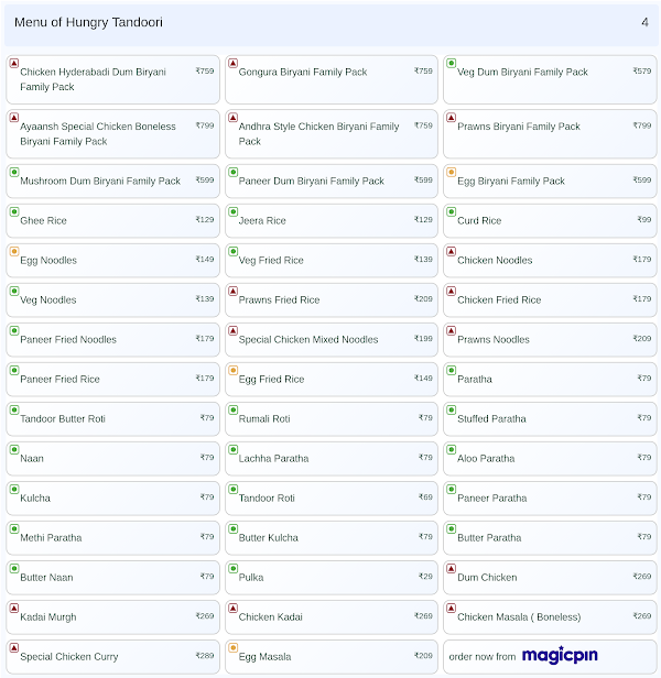 Hungry Tandoori menu 