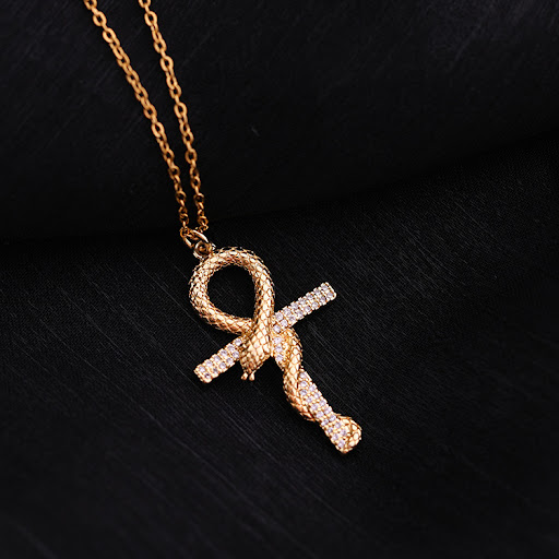 Title 4, Fashion Copper Micro Inlay Winding Snake Cross ...