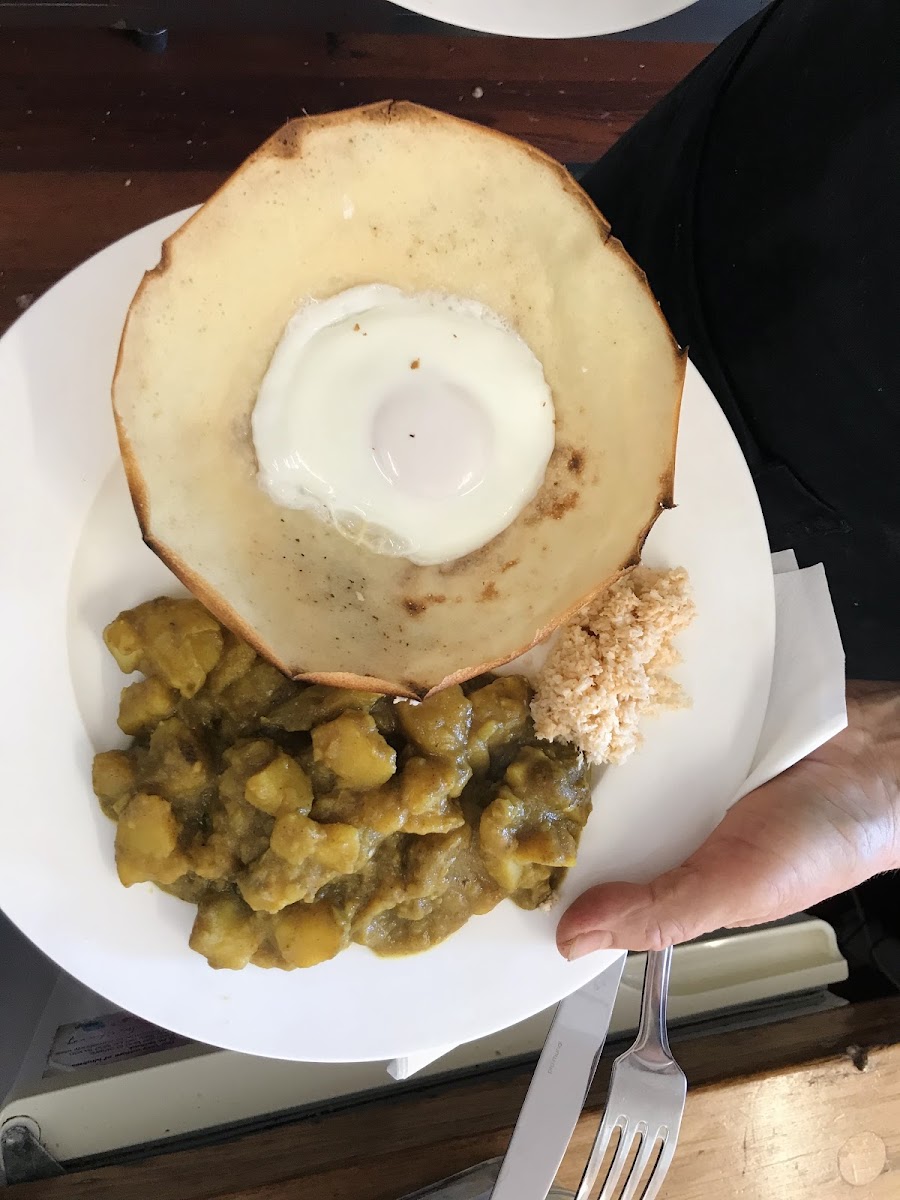 Fantastic Sri Lankan gluten free hopper with potato curry
