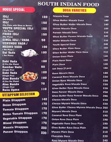 Youth Dosa menu 