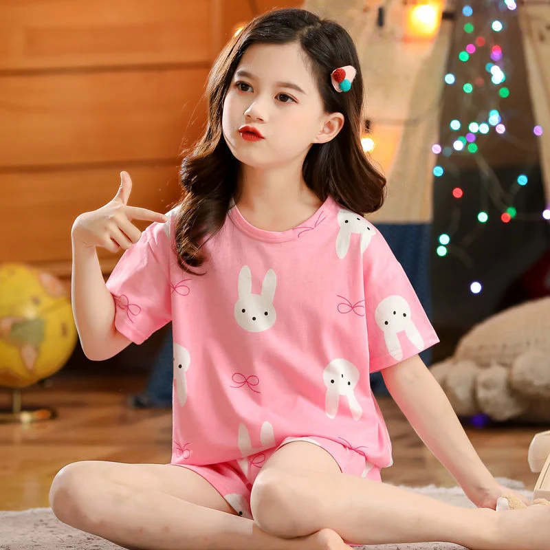 Conjuntos de pijama de manga curta para meninas, homewear novo e confortável, perfeito para noites tranquilas em casa, super macio.