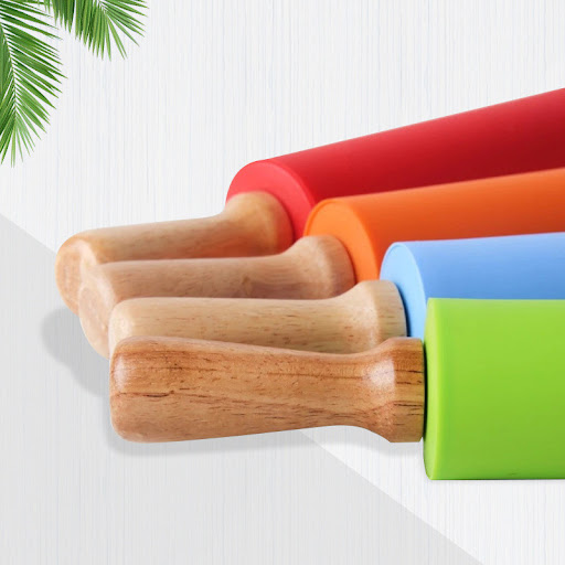 Title 2, Silicone Rolling Pin with Wooden Handle for Noo...