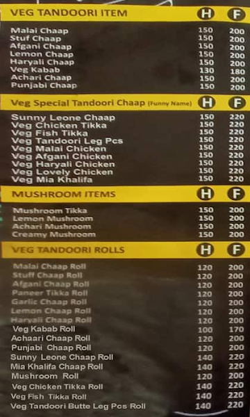 Veer Ji Malai Chaap Wale menu 