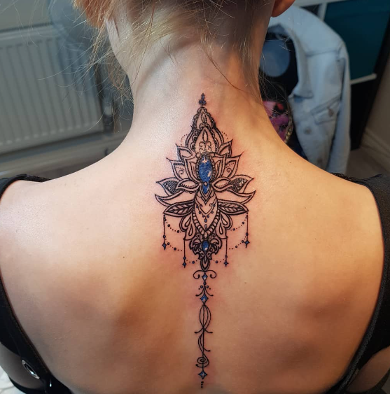 Blue Gemstone Back Tattoos