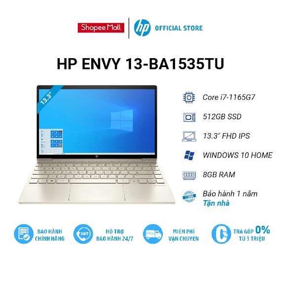 [Mã Elhp12 Giảm Đến 2Tr2] Laptop Hp Envy 13 - Ba1535Tu I7 - 1165G7|8Gb Ram|512Gb Ssd|Intel Iris Xe Graphics|13.3Fhd