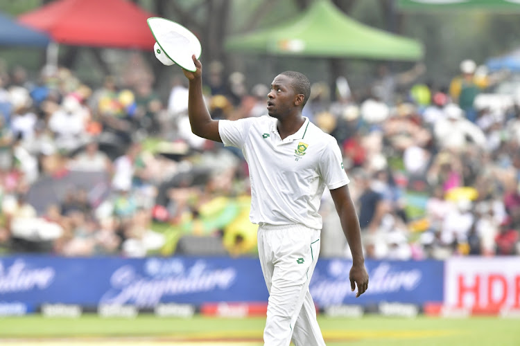 Kagiso Rabada reacts to the applause of the stadium as he ends his over with his fifth wicket on day one of the first Test between South Africa and India at SuperSport Park in Centurion on Tuesday.