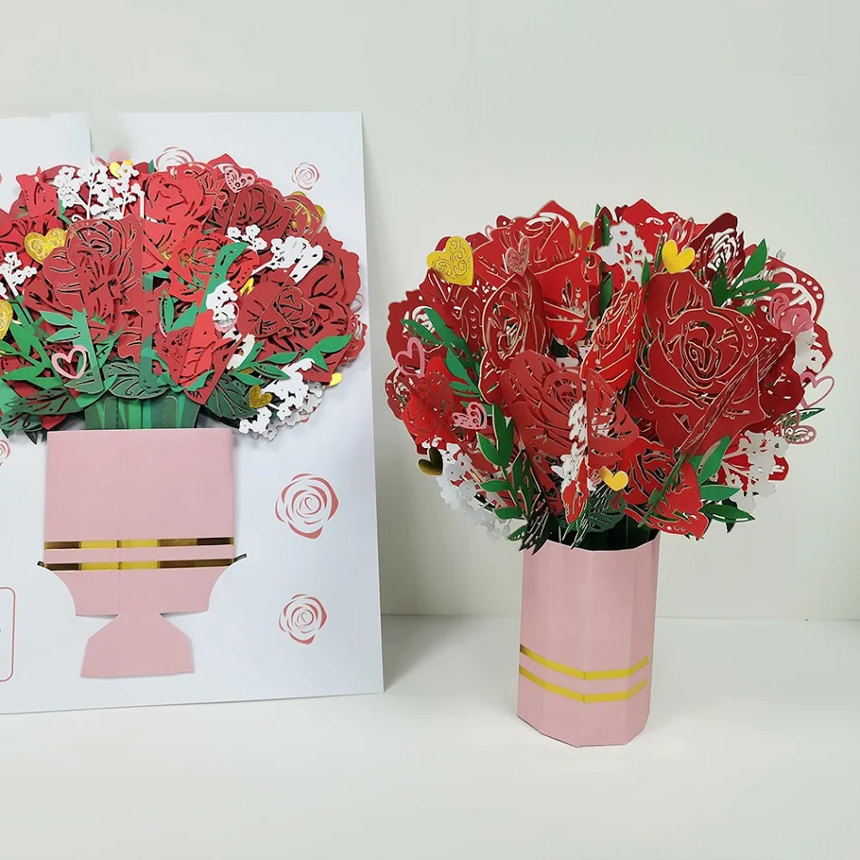 Tarjetas de felicitación estereoscópicas 3D de rosas rojas creativas Envía mensajes con profundidad y belleza a tus seres queridos para cualquier ocasión especial.