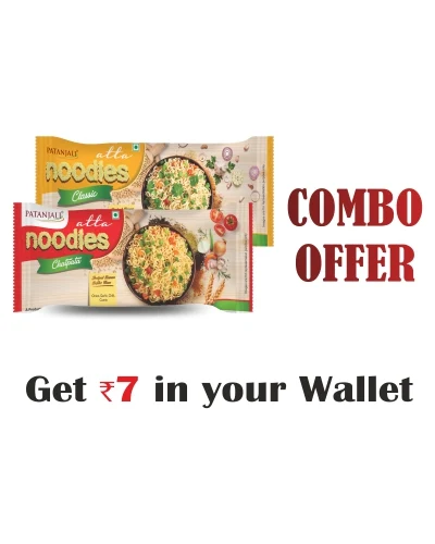 Patanjali Combo- Atta Noodles Chatpata 240 Gm+Atta Noodles Classic 240 Gm- Rs 7 Off - 480 gm